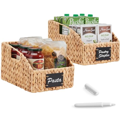 Best Choice Products Pantry Baskets for Organizing, Wicker Basket w/Built-in Handles, Handwoven Wicker Storage Baskets for Shelves, Water Hyacinth, 2-Pack - Natural