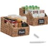 Best Choice Products Pantry Baskets for Organizing, Wicker Basket w/Built-in Handles, Handwoven Wicker Storage Baskets for Shelves, Water Hyacinth, 2-Pack - Chestnut