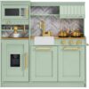 Best Choice Products Toddler Kitchen Playset with Pretend Play Espresso Machine, Interactive Wooden Kids Play Kitchen Equipped with Toy Storage and 17 Accessories - Sage