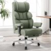 BestGlory Office Desk Chair, Big and Tall Leather Gaming Chair with Footrest, Wide Ergonomic Comfy Executive High-Back Reclining Computer Chairs, Swivel Rolling Wheels and Padded Lumbar Support, Green