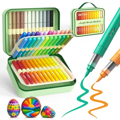 Betem Acrylic Paint Markers 48 Colors with Case Brush Tip for Rock