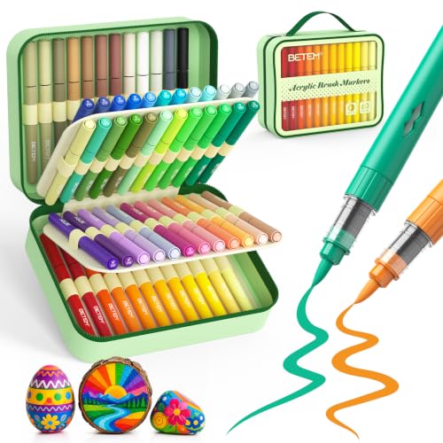 Betem Acrylic Paint Markers 60 Colors with Case Brush Tip for Rock