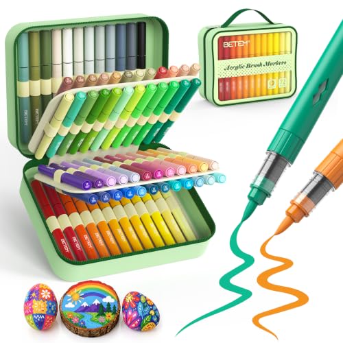 Betem Acrylic Paint Markers 72 Colors with Case Brush Tip for Rock