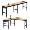 Betterhood 84" 2-in-1 Convertible Adjustable Workbench, L-Shaped & Extended 5000 LBS Heavy Duty Work Table with Power Outlets & Pegboard, Rubber Wood Workstation for Garage, Workshop