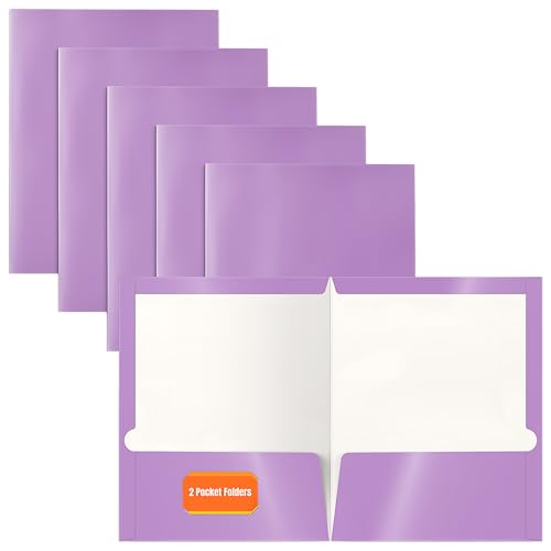 Better Office Products 2 Pocket Glossy Laminated Lavender Paper Folders, Box of 25, Letter Size, Lavender Light Purple Paper Portfolios, 25 Pack