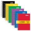 Better Office Products Fat Book Spiral Notebooks, 6 Pack, Small Notebooks with Poly Plastic Covers, 5.5 x 4 inches, 1-Subject, College Rule, 200 Sheets, 6 Assorted Primary Colors, 6 Count