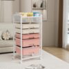 Beuiosda Pink Large Capacity Rolling Storage Cart with 2-Row 5 Plastic Drawers,Utility Cart Organizer with Metal Mesh Top and Lockable Wheels,for Dorm,Office,Bathroom,Bedroom