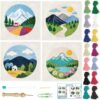 BEUNITONE 4PCS Punch Needle Kit for Adults Beginners, Beautiful Shangri-La Needlepoint Crafts Kit for Adults, Complete Embroidery Starter Kit with Pre-Print Pattern and Hoop for Home Decor 7.9"x7.9"