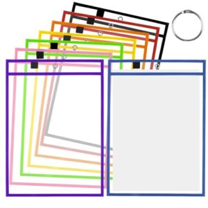 BEVTEE 8 Pcs Dry Erase Pocket Sleeves 10×14 in, Clear Paper Sheet Protector