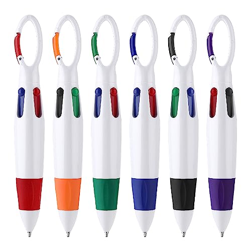 Bewudy 6Pcs Shuttle Pens with Carabiner Clip, 4-in-1 Multicolor Pens Retractable Ballpoint Pens with Buckle Keychain on Top for Nurse Pens Office School Supplies Gifts Party Favors (6 PCS)