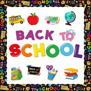BeYumi 92Pcs Back to School Classroom Bulletin Board Decoration Set Colorful First Day of School Cutouts Borders Trim for Welcome School Party Elementary Preschool Kindergarten Chalkboard Wall Décor