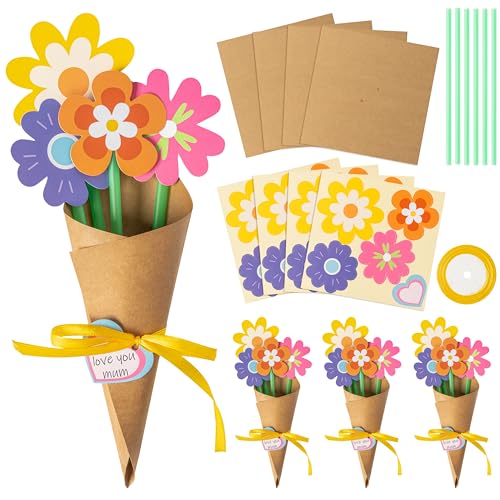 BeYumi Flower Bouquet Craft Kit - 72Pcs Mother's Day Flower Bouquet Craft for Kids Make Your Own Bunch of Flowers Teacher Appreciation Week DIY Thankful Gift Set School Classroom Home Fun Activities