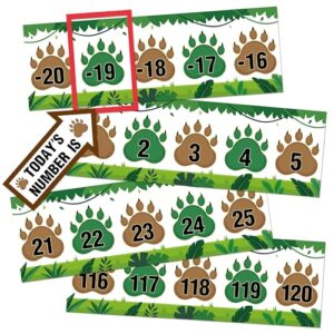 BeYumi Number Line Bulletin Board - 31Pcs Back to School Jungle Animal Paw Prints -20 to 120 Bulletin Board Border Educational Math Learning Poster for Teachers Students Kids Classroom Decor Supplies