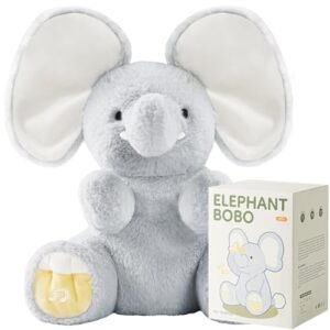 BG-BABYGO Peek A Boo Elephant Toy, Interactive Singing Stuffed Elephant Plush with Moving Ears, Musical Stuffed Animal for Babies and Toddlers, Adorable Baby Toy with Gift Box