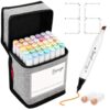Bianyo 36 Pastel Colors Alcohol Markers Set, Dual Tip Fine & Chisel Markers with Grey Carry Case for Coloring, Blending, Sketching, Drawing & Highlighting