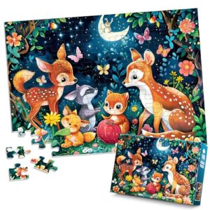 Biarek Puzzles for Kids Ages 4-8, 100 Piece Jigsaw Puzzle for Kids Ages 6-8, Cute Deer Animal Forest Puzzle for Kids Ages 4-6, Educational Learning Toys and Birthday Gifts for Boys and Girls