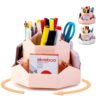 bibiage Pencil Pen Holder, 360° Rotating Pen Holder, Desk Organizer with 9 Slots, Desktop Stationery Storage for Office, School & Home, Art Supplies Desktop Decor, Pink