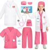 BIBUTY Doctor Costume for Kids Scrubs with Lab Coat, 9Pcs Toddler Nurse Scrubs Doctor Dress Up Halloween Costume for Boy Girl