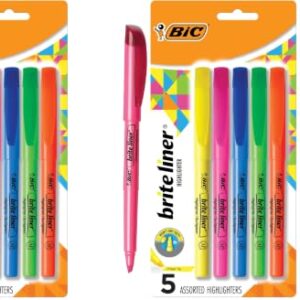 BIC Brite Liner Highlighters, Chisel Tip, 5-Count | Assorted Colors | Pack of 2