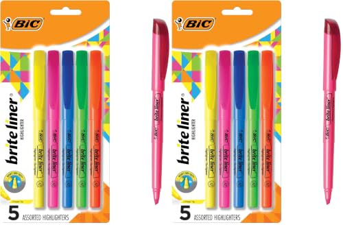 BIC Brite Liner Highlighters, Chisel Tip, 5-Count | Assorted Colors | Pack of 2