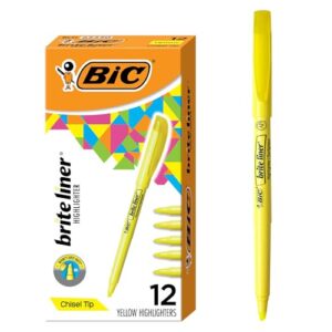 BIC Brite Liner Highlighters, Chisel Tip, School Supplies for Students and Teachers, Ideal for Notes and Textbooks, 12-Count Pack in Yellow