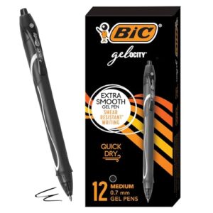 BIC Gelocity Quick Dry Black Gel Pens, Medium Point (0.7 mm), Supplies for Students and Teachers, with Full Grip, 12-Count Pack in Black