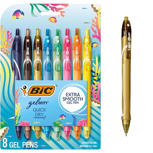 BIC Gelocity Quick Dry Ocean Themed Gel Pens, Medium Point (0.7mm), 8-Count Gel Pen Set, Colored Gel Pens for Note Taking and Journaling