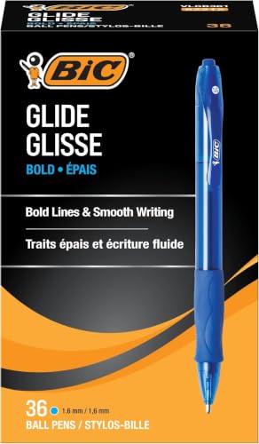 BIC Glide Bold Blue Ballpoint Pens, Bold Point (1.6mm), Retractable Ballpoint Pens With Comfortable Full Grip, 36 Count (Pack of 12)