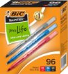 BIC Round Stic Xtra Life Ballpoint Pens, 1mm Medium Point, Assorted Ink, Bulk Pack of 96, Ultra Long Lasting and Consistent Ink Flow, No. 1 Selling Ballpoint Pens