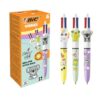 BIC Vibbies 4 Colours Mini Ball Pen Medium Point (1.0 mm) with Fun Animal Figurines - Pastel Barrel, Classic Ink Colours, Pack of 6