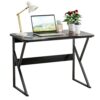 Bidbory Computer Desk, 40 Inch Office Desk, Gaming Desk with Storage, Writing Desk Work Desk for Home Office, Study, Modern Simple Desk, Large Legroom, Metal Frame,Black