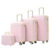 BIFULDYO 4 Pcs Luggage Sets w Cosmetic Case, 20/24/28" Hard Shell Suitcases, Carry on Suitcase Set, PC Hard Sided Luggage with Spinner Wheels, Travel Hardshell TSA Checked Suit Case (Light Pink)
