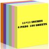 Big Sticky Notes 11 x 11 Inch Self Stick Pads Large Sticky Paper 6 Assorted Colors Notepad for Wall Notebook Office Pink Orange Light Yellow Green Blue Dark Purple, 30 Sheets/Pad(6 Pads)