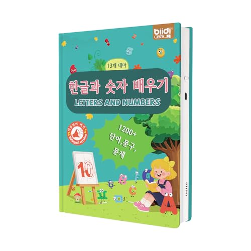 biidi Korean Letters and Numbers Talking Book - Interactive Sound Book for Kids 3+, Hangul Alphabet & Counting, 1200+ Sounds, Writing Practice, USB Rechargeable, Bilingual Korean English