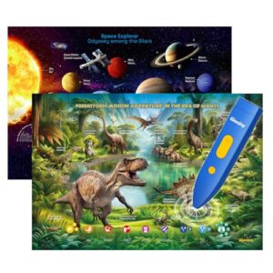 Bilingual Interactive for Kids Talking Dinosaur Space Poster for Kids Learning and Educational Toys,Talking Educational Dinosaur Toy for Ages 3 to 12 Years Old,Space Theme Wall Decor for Preschool