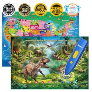 Bilingual Interactive for Kids Talking USA Map Dinosaur Poster for Kids Learning and Educational Toys,Talking Educational Dinosaur Toy for Ages 3 to 12 Years Old,Learning Chart for Preschool/Gift