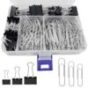 Binder and Paper Clips Set, 340 pcs Assorted Sizes in Container With Compartments - Silver Paper and Black Binder Clips for Home, School, Office Supplies