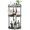 Binecer Shower Caddy Standing Corner,Rustproof Shower Organizer with Soap Holder, Aluminum Shower Shelf Stand for Bathroom Storage, 3-Tier Black Grey