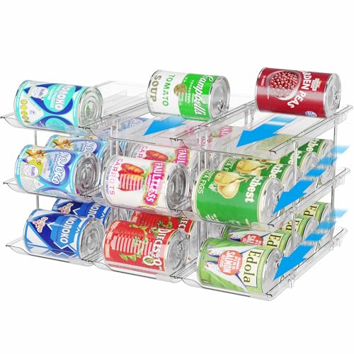 BingoHive Can Organizer for Pantry Stackable 3 Tiers Can Storage Organizer Pantry Soda Can Organizer for Fridge 36 Cans Rack Automatic Rolling Canned Food Organizer for Refrigerator Kitchen Clear