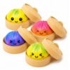 Binkahui 4 PCS Mystery Tie Dye Dumpling Squishies with Steamer Box, Soft Stretchy Bao Bun Stress Relief Balls, Sensory Fidget Squeeze Toys for Anxiety Relief, Decompression Desk Toys