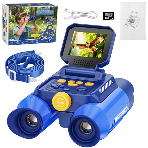 Binoculars for Kids with Night Vision, 2.4" IPS Screen Digital Binoculars with 20 Games & 8GB SD Card, 10X Optical Zoom, Rechargeable STEM Outdoor Toys Gifts for 4-12 Year Old Boys Girls