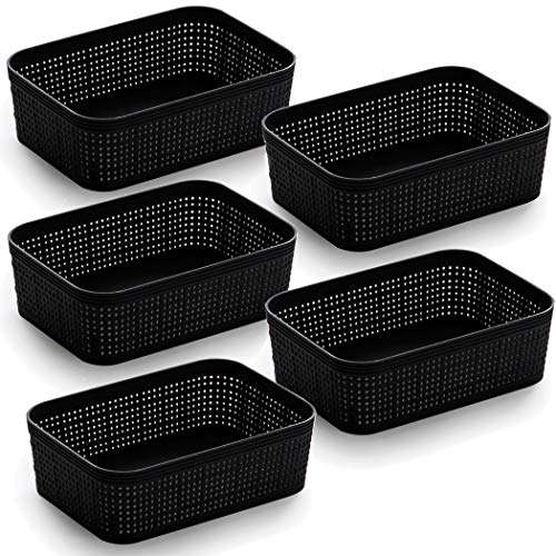 BINO | Woven Plastic Basket | XS (Black), 5-Pack | THE JUTE COLLECTION | Home Organization, Space - Saving Storage, Stylish Design | Jute Basket | Plastic Storage Basket