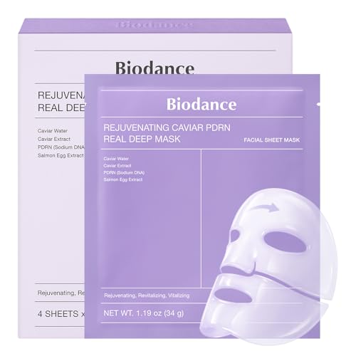 BIODANCE Rejuvenating Caviar PDRN Real Deep Mask, Overnight Hydrogel Face Mask, Skin Firming, Radiance, Enhancing Skin Recovery, Korean Skin Care, Self Care Gifts for Women | 1.19oz(34g) x 4ea