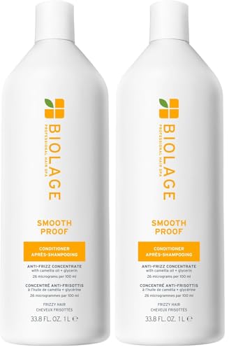 Biolage Smooth Proof Conditioner - Nourishes & Smooths Frizzy Hair,Detangles,Hydrates and Adds Shine,Infused with micro-dosed with Camellia Oil & Glycerin,Vegan-& Paraben-Free,33.8 Fl Oz,(Pack of 2)