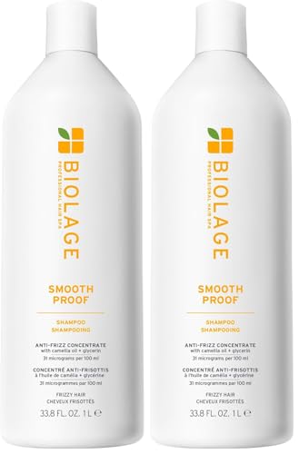 Biolage Smooth Proof Shampoo - Gently Cleanses and Adds Shine,Nourishes,Moisturizes & Tames Frizz,For All Frizzy Hair Types,With Camellia Oil & Glycerin,Vegan-& Paraben-Free,33.8 Fl Oz,(Pack of 2)