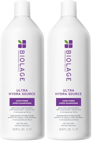 Biolage Ultra Hydra Source Conditioner - Deeply Hydrates and Conditions,Cleanses and Tames Frizz,For Very Dry,Thick,Coarse Hair,Infused with Cupuaçu Butter & Salicylic Acid,33.8 Fl Oz,(Pack of 2)