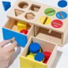 Biottro Wooden Montessori Toys for 3 4 5 Year Old, 2-in-1 Shape Sorter & Coin Drop Box Toy with Drawers Math Counting Color Sorting Game Preschool Educational Sensory Toy Gift for Kids Boys Girls