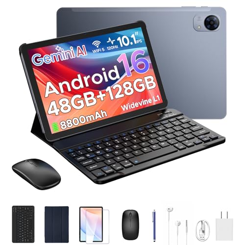 BIRDCLAW P10 Pro Android 16 Tablet, 10 Inch Tablets with Gemini AI, 120Hz, 48GB RAM+128GB ROM/2TB, Octa-Core T7250, 8800mAh, 13MP+5MP, 3.5mm Jack, Face ID, GPS, 5G WiFi, OTG, Tablet with Keyboard Pen