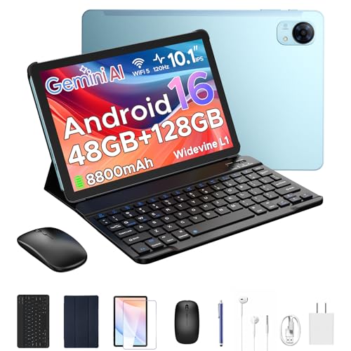 BIRDCLAW P10 Pro Android 16 Tablet, 10 Inch Tablets with Gemini AI, 120Hz, 48GB RAM+128GB ROM/2TB, Octa-Core T7250, 8800mAh, 13MP+5MP, 3.5mm Jack, Face ID, GPS, 5G WiFi, OTG, Tablet with Keyboard Pen