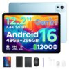 BIRDCLAW P12 Plus 12 Inch Tablet Android 16, 12000mAh/18W, T7300 Octa-core, 2.4K 120Hz, 48GB RAM+256GB ROM/2TB TF, 5G WiFi, 8MP+13MP, Gemini AI, Face ID, OTG, Tablet with Keyboard and Pen Blue